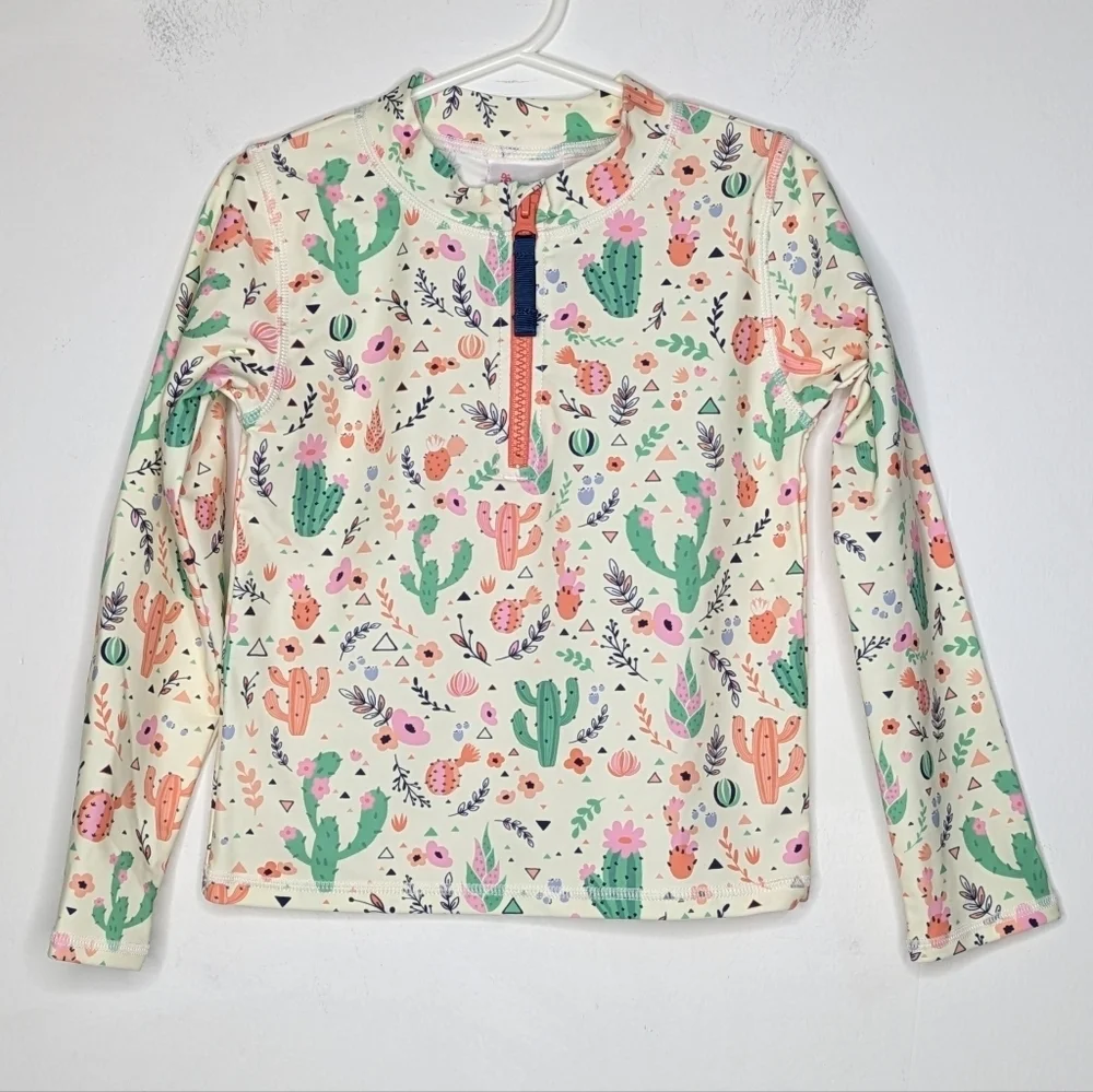 Ruffle Butts White Green Peach Cactus 1/3 Zip Rash Guard 5